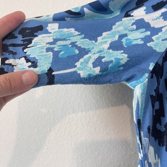 Chicos Dress Womens 3 16/18 Blue Aqua Paisley Ikat Print Stretch Short Sleeve - Picture 8 of 10